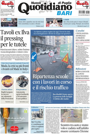 Prima pagina Nuovo Quotidiano di Puglia (Bari) di oggi - Quotidiano regionale