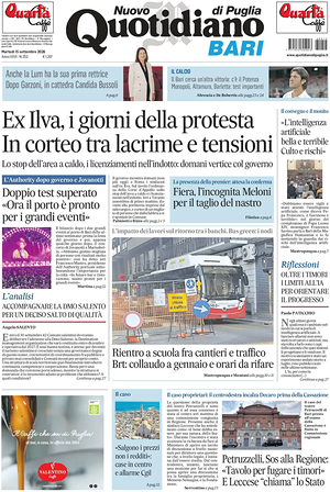 Prima pagina Nuovo Quotidiano di Puglia (Bari) di oggi - Quotidiano regionale