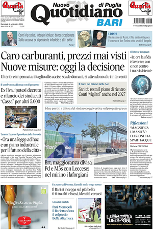 Prima pagina Nuovo Quotidiano di Puglia (Bari) di oggi - Quotidiano regionale
