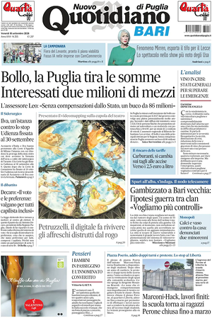 Prima pagina Nuovo Quotidiano di Puglia (Bari) di oggi - Quotidiano regionale