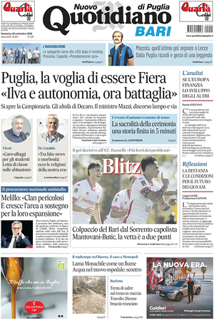 Prima pagina Nuovo Quotidiano di Puglia (Bari) di oggi - Quotidiano regionale
