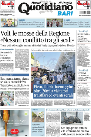 Prima pagina Nuovo Quotidiano di Puglia (Bari) di oggi - Quotidiano regionale