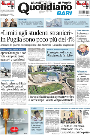 Prima pagina Nuovo Quotidiano di Puglia (Bari) di oggi - Quotidiano regionale
