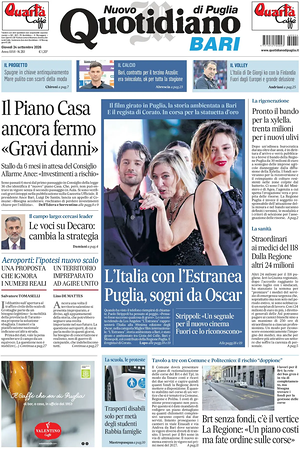 Prima pagina Nuovo Quotidiano di Puglia (Bari) di oggi - Quotidiano regionale