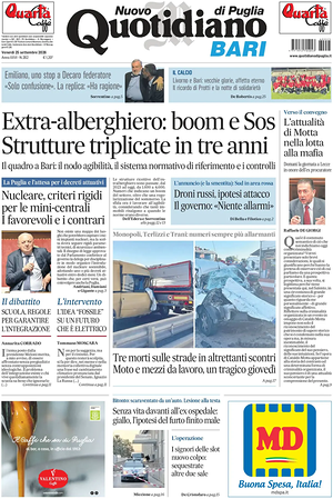 Prima pagina Nuovo Quotidiano di Puglia (Bari) di oggi - Quotidiano regionale