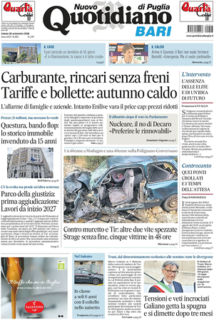 Prima pagina Nuovo Quotidiano di Puglia (Bari) di oggi - Quotidiano regionale