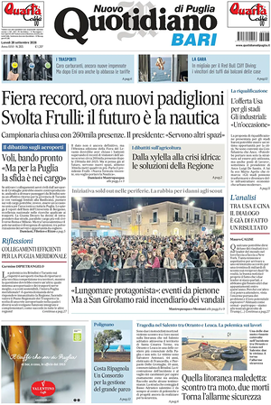 Prima pagina Nuovo Quotidiano di Puglia (Bari) di oggi - Quotidiano regionale