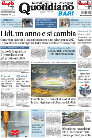 Prima pagina Nuovo Quotidiano di Puglia (Bari) di oggi - Quotidiano regionale