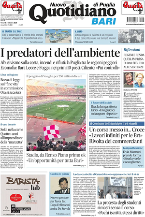 Prima pagina Nuovo Quotidiano di Puglia (Bari) di oggi - Quotidiano regionale