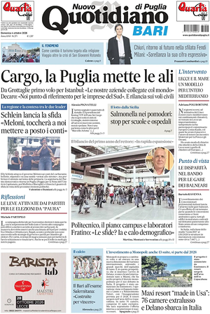 Prima pagina Nuovo Quotidiano di Puglia (Bari) di oggi - Quotidiano regionale