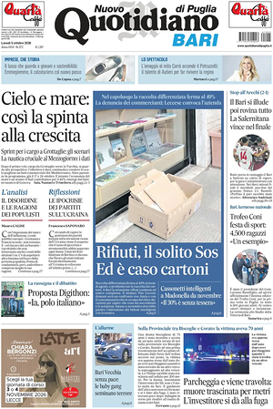 Prima pagina Nuovo Quotidiano di Puglia (Bari) di oggi - Quotidiano regionale