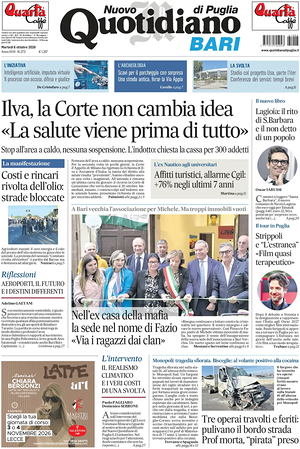 Prima pagina Nuovo Quotidiano di Puglia (Bari) di oggi - Quotidiano regionale