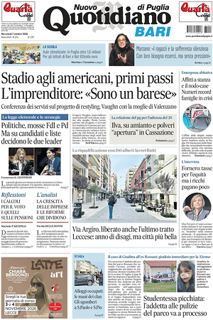 Prima pagina Nuovo Quotidiano di Puglia (Bari) di oggi - Quotidiano regionale