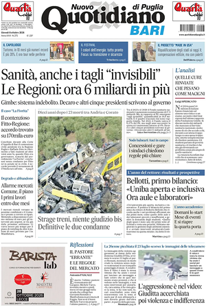 Prima pagina Nuovo Quotidiano di Puglia (Bari) di oggi - Quotidiano regionale