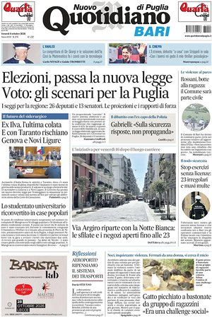 Prima pagina Nuovo Quotidiano di Puglia (Bari) di oggi - Quotidiano regionale