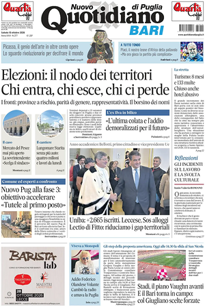Prima pagina Nuovo Quotidiano di Puglia (Bari) di oggi - Quotidiano regionale