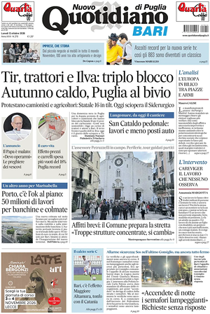 Prima pagina Nuovo Quotidiano di Puglia (Bari) di oggi - Quotidiano regionale