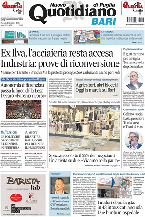 Prima pagina Nuovo Quotidiano di Puglia (Bari) di oggi - Quotidiano regionale