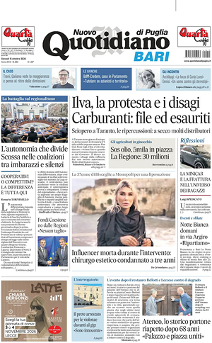Prima pagina Nuovo Quotidiano di Puglia (Bari) di oggi - Quotidiano regionale