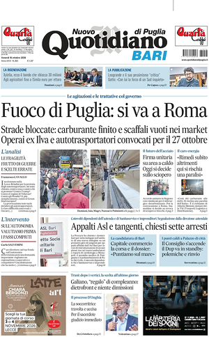 Prima pagina Nuovo Quotidiano di Puglia (Bari) di oggi - Quotidiano regionale