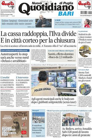 Prima pagina Nuovo Quotidiano di Puglia (Bari) di oggi - Quotidiano regionale