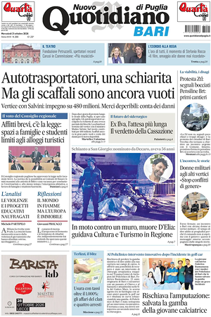 Prima pagina Nuovo Quotidiano di Puglia (Bari) di oggi - Quotidiano regionale