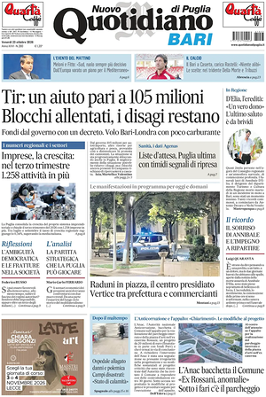 Prima pagina Nuovo Quotidiano di Puglia (Bari) di oggi - Quotidiano regionale