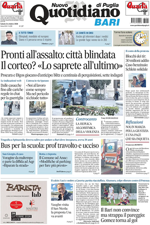 Prima pagina Nuovo Quotidiano di Puglia (Bari) di oggi - Quotidiano regionale