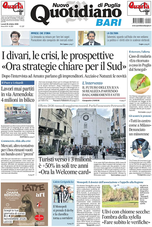 Prima pagina Nuovo Quotidiano di Puglia (Bari) di oggi - Quotidiano regionale