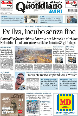 Prima pagina Nuovo Quotidiano di Puglia (Bari) di oggi - Quotidiano regionale