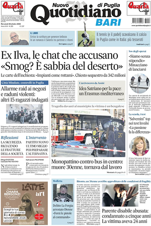Prima pagina Nuovo Quotidiano di Puglia (Bari) di oggi - Quotidiano regionale