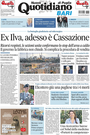 Prima pagina Nuovo Quotidiano di Puglia (Bari) di oggi - Quotidiano regionale