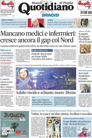 Prima pagina Nuovo Quotidiano di Puglia (Brindisi) di oggi - Quotidiano regionale