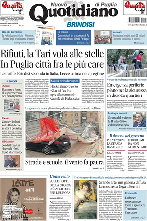 Prima pagina Nuovo Quotidiano di Puglia (Brindisi) di oggi - Quotidiano regionale