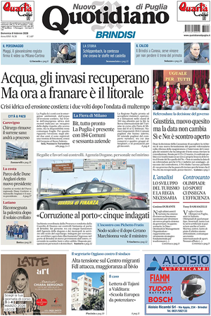 Prima pagina Nuovo Quotidiano di Puglia (Brindisi) di oggi - Quotidiano regionale