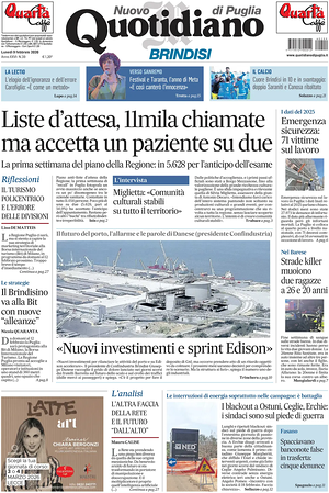 Prima pagina Nuovo Quotidiano di Puglia (Brindisi) di oggi - Quotidiano regionale