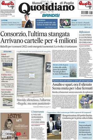 Prima pagina Nuovo Quotidiano di Puglia (Brindisi) di oggi - Quotidiano regionale
