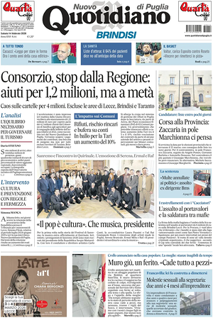 Prima pagina Nuovo Quotidiano di Puglia (Brindisi) di oggi - Quotidiano regionale