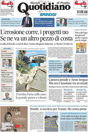 Prima pagina Nuovo Quotidiano di Puglia (Brindisi) di oggi - Quotidiano regionale