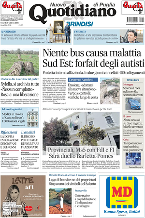 Prima pagina Nuovo Quotidiano di Puglia (Brindisi) di oggi - Quotidiano regionale