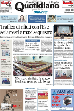 Prima pagina Nuovo Quotidiano di Puglia (Brindisi) di oggi - Quotidiano regionale