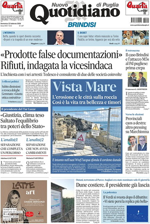 Prima pagina Nuovo Quotidiano di Puglia (Brindisi) di oggi - Quotidiano regionale