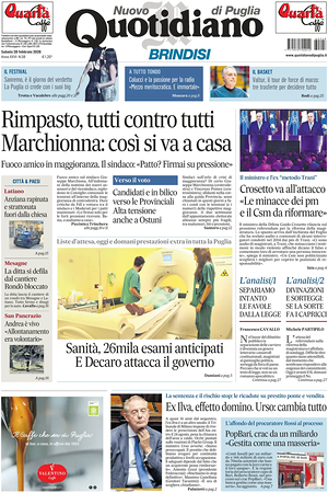 Prima pagina Nuovo Quotidiano di Puglia (Brindisi) di oggi - Quotidiano regionale
