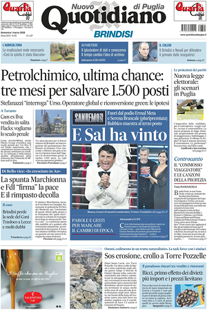 Prima pagina Nuovo Quotidiano di Puglia (Brindisi) di oggi - Quotidiano regionale