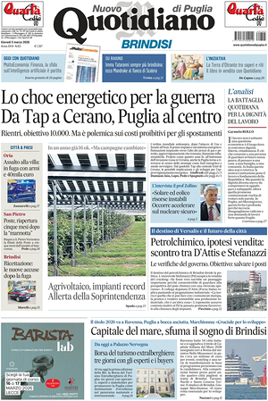 Prima pagina Nuovo Quotidiano di Puglia (Brindisi) di oggi - Quotidiano regionale