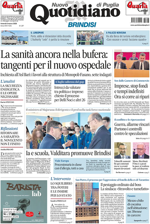Prima pagina Nuovo Quotidiano di Puglia (Brindisi) di oggi - Quotidiano regionale