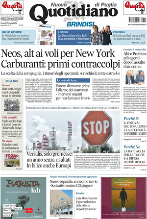 Prima pagina Nuovo Quotidiano di Puglia (Brindisi) di oggi - Quotidiano regionale