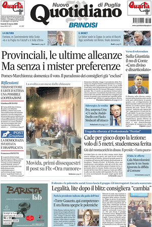 Prima pagina Nuovo Quotidiano di Puglia (Brindisi) di oggi - Quotidiano regionale