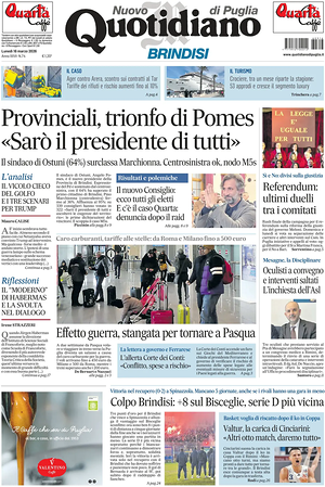 Prima pagina Nuovo Quotidiano di Puglia (Brindisi) di oggi - Quotidiano regionale
