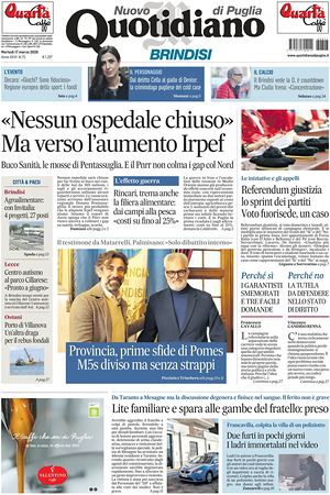 Prima pagina Nuovo Quotidiano di Puglia (Brindisi) di oggi - Quotidiano regionale